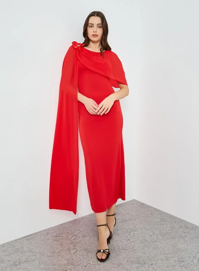 تايك تو فستان طويل بأكمام كيب وياقة دائرية للنساء